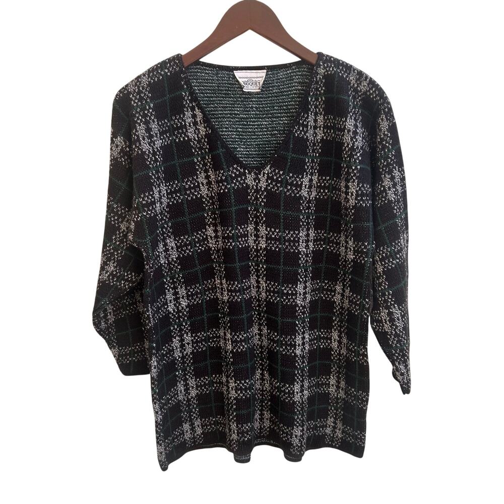 Vintage Plaid Knit Soft Sweater Size Womens M